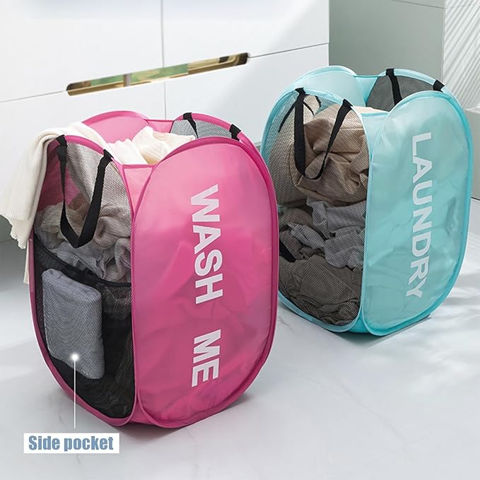 2pcs Pop Up Mesh Laundry Hamper Room Collapsible Storage Bin Lightweight Basket