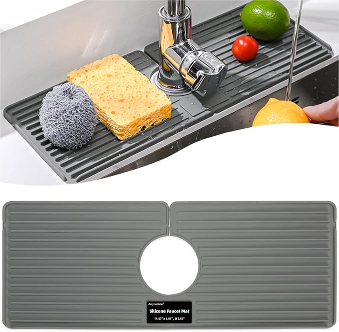 Faucet Mat for Kitchen Sink, Silicone Faucet Handle Drip Catcher Tray, Drying