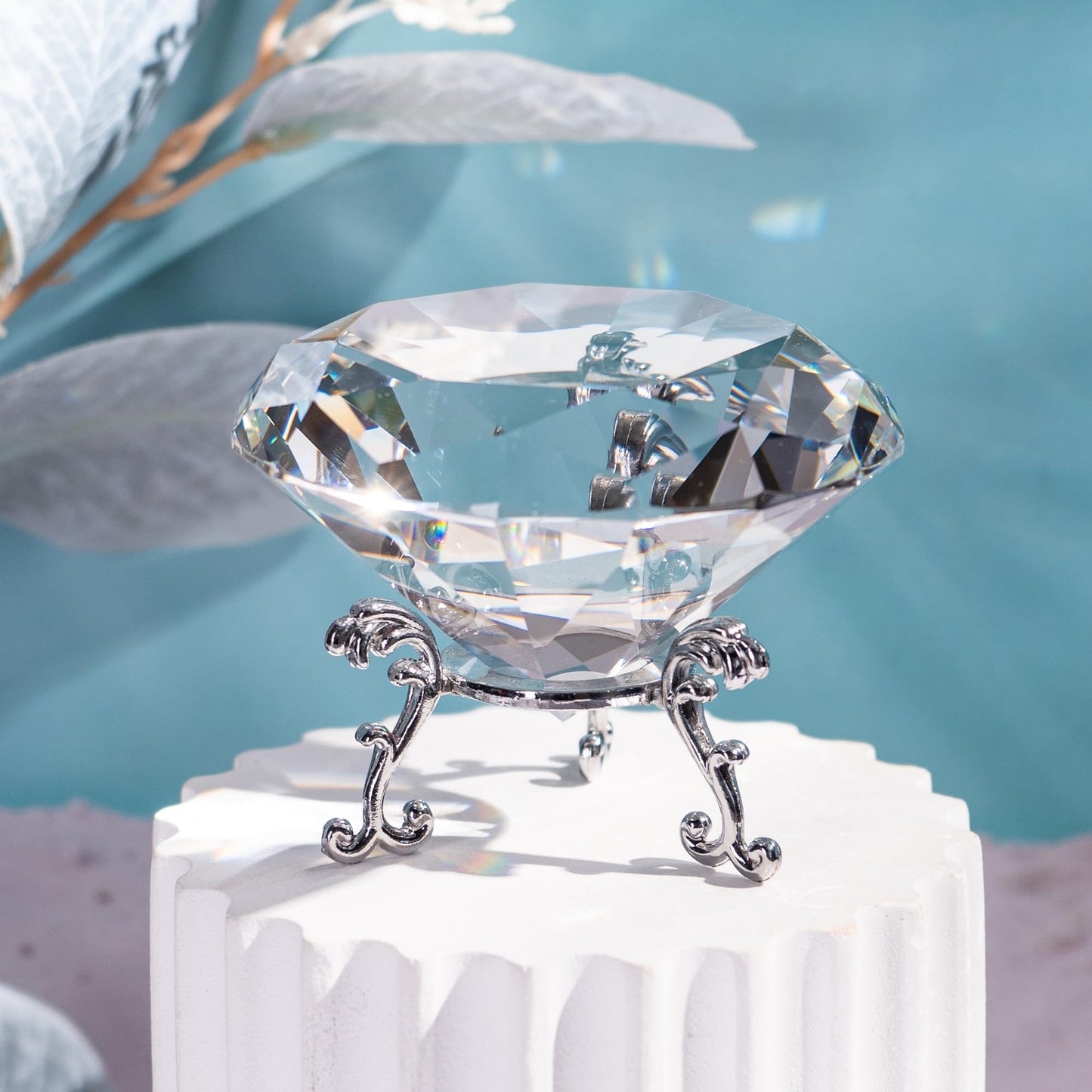 QIANCHANG 80mm Crystal Diamond Paperweight Large Faceted Glass Diamond Prism Jewel Gemstone for Home Wedding Table Decoration(Clear)