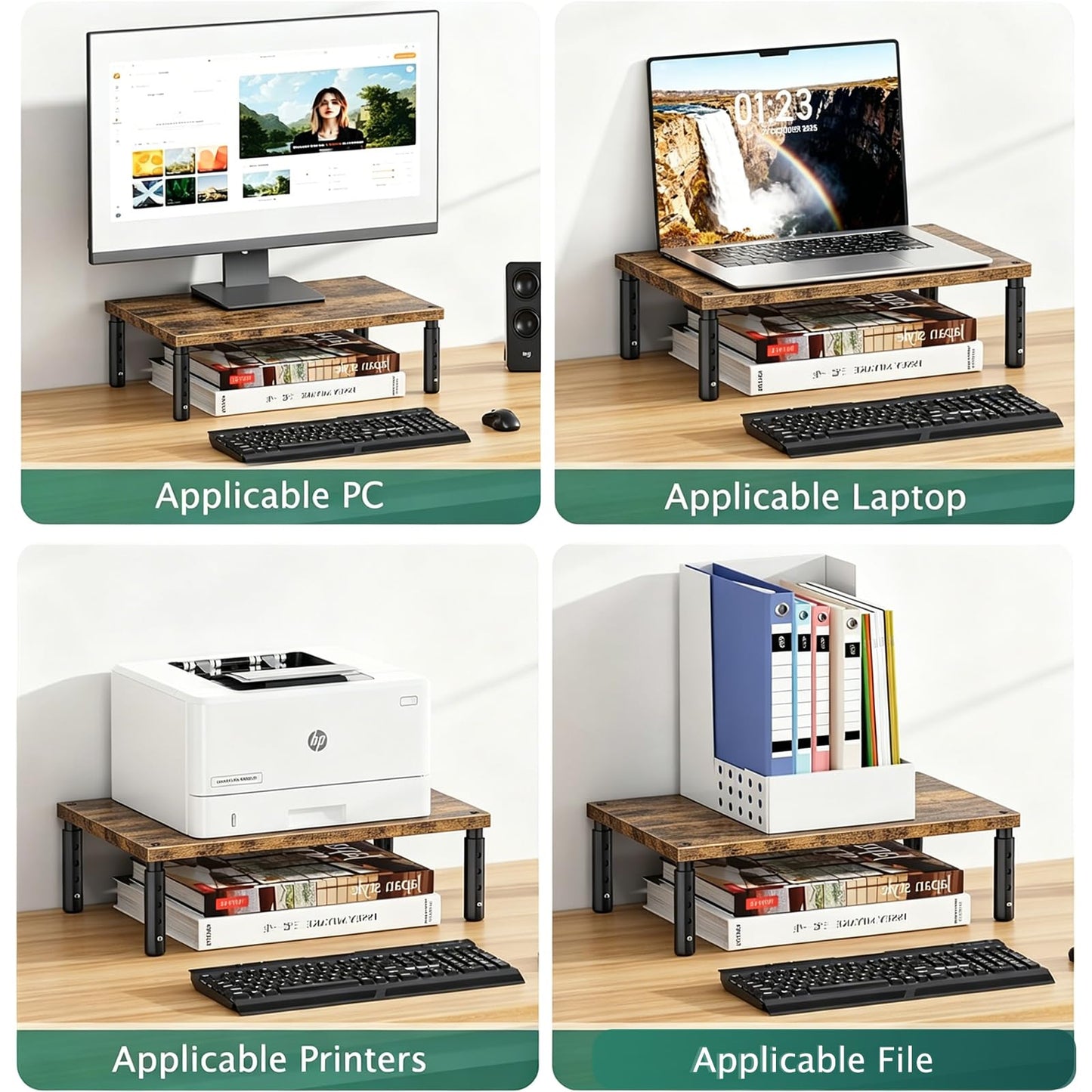 OPNICE Adjustable Monitor Stand Riser for Desk, Computer & Laptop Stand, Desk Organizers and Accessories, Office Desk Accessories & Workspace Organizer for Home Office, Brown Wood