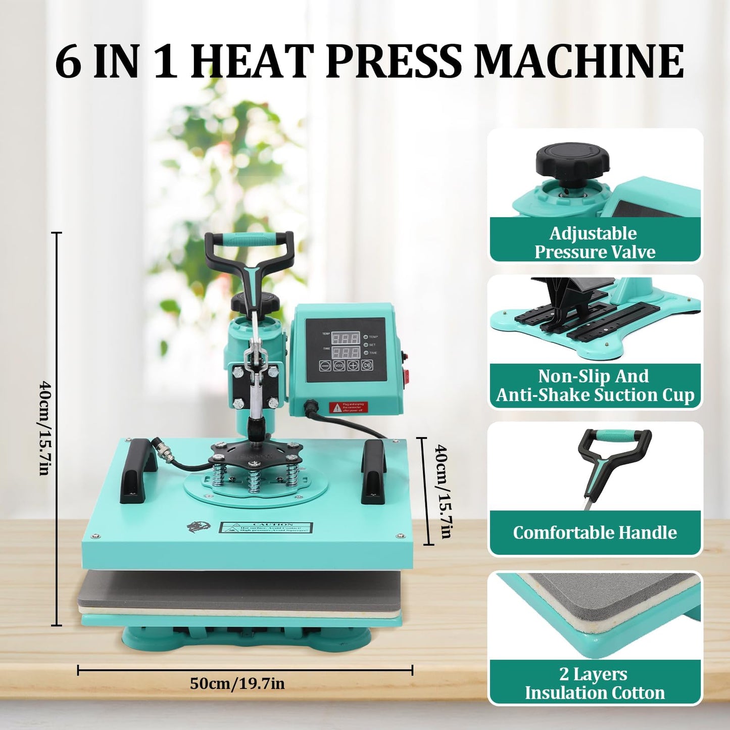 6 in 1 Heat Press Machine 15x15in, Digital Sublimation Combo, 360° Swing Away, Adjustable Temp & Pressure, Fast Heating, Mug Press for T Shirts, Hats, Mugs, Plates