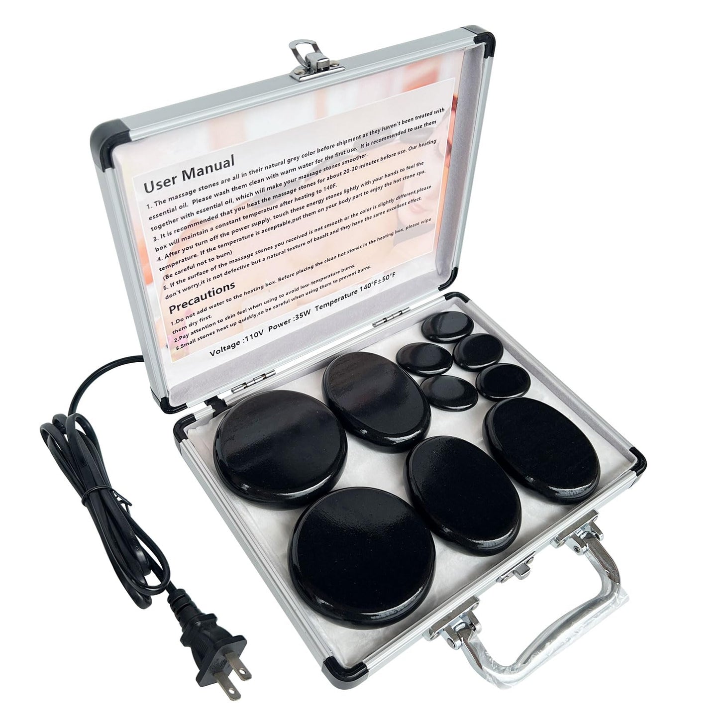 MINGJISHIYE Hot Stone Massage, 10-Piece Portable Massage Stone Set with Basalt and Heater, for Hydrotherapy Heating Treatment. (10PCS)
