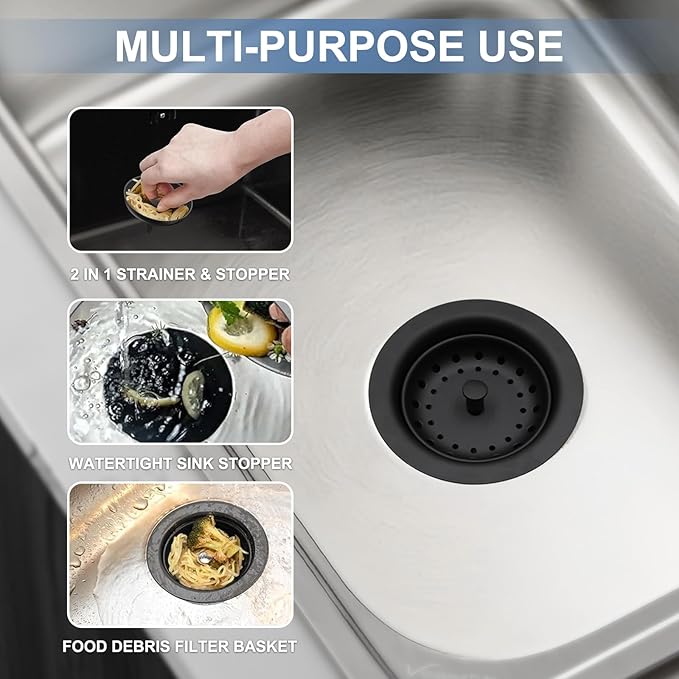 ZM Kitchen Black Sink Stainless Steel Basket Strainer