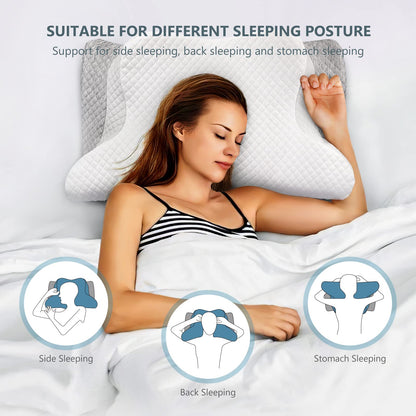 ZAMAT Adjustable Cervical Memory Foam Pillow, Odorless Neck Pillows for Pain Relief, Orthopedic Pillows for Sleeping with Cooling Pillowcase, Ergonomic Support Pillow for Stomach, Back, Side Sleeper