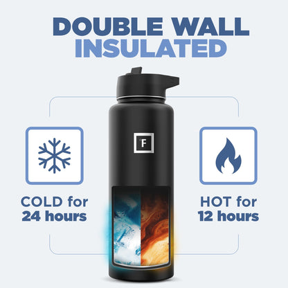Insulated Water Bottle with Straw - 650/950/1200/1800 ml - Leakproof Double-Walled Stainless Steel Metal Drink Flask BPA-Free - Sports Travel Gym Camping Hiking Kids