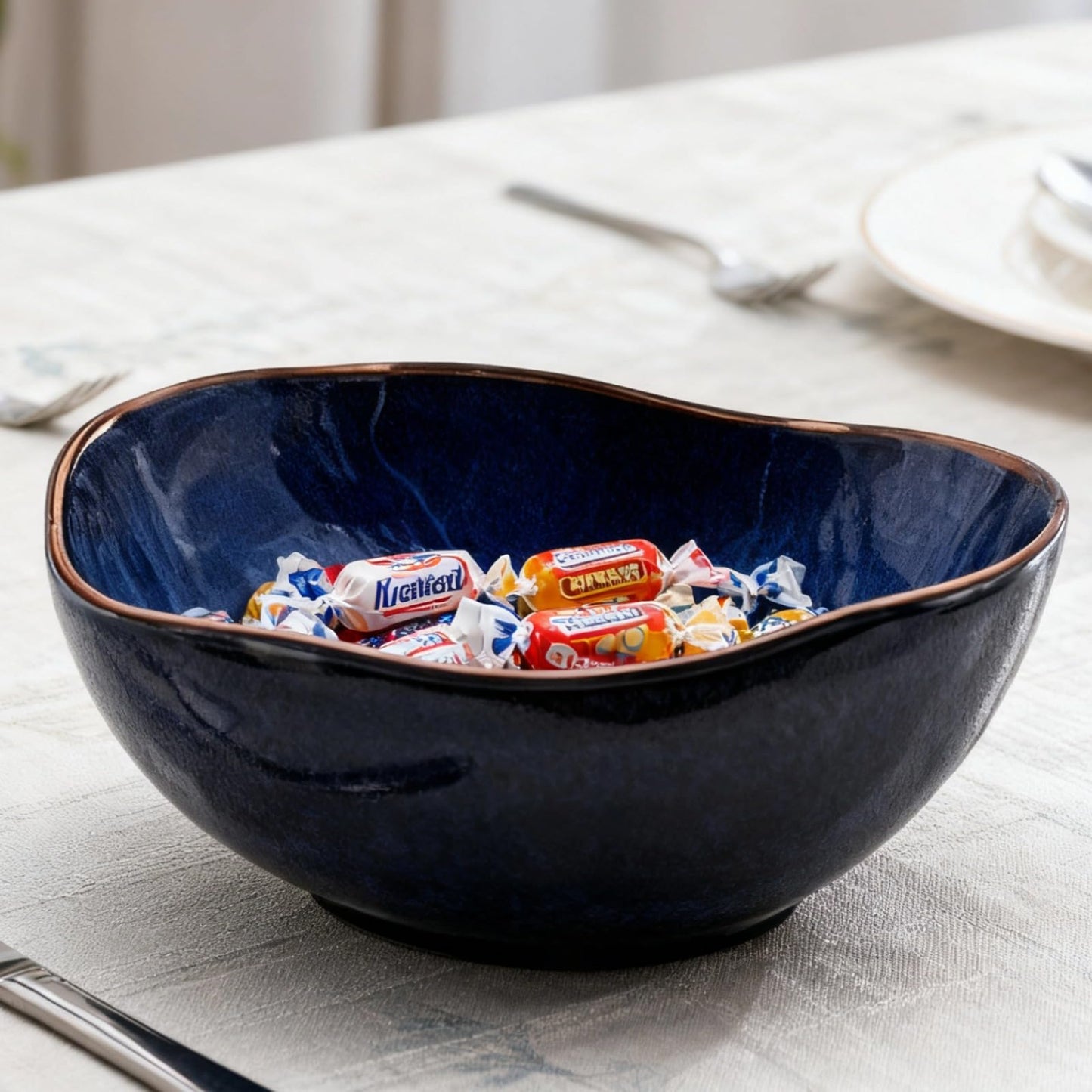 Ceramic Decorative Bowl, Blue Irregular Shape Bowl, Centerpiece Bowls for Table Decor, Home Decor, Kitchen Serving Bowl, 6 Inch