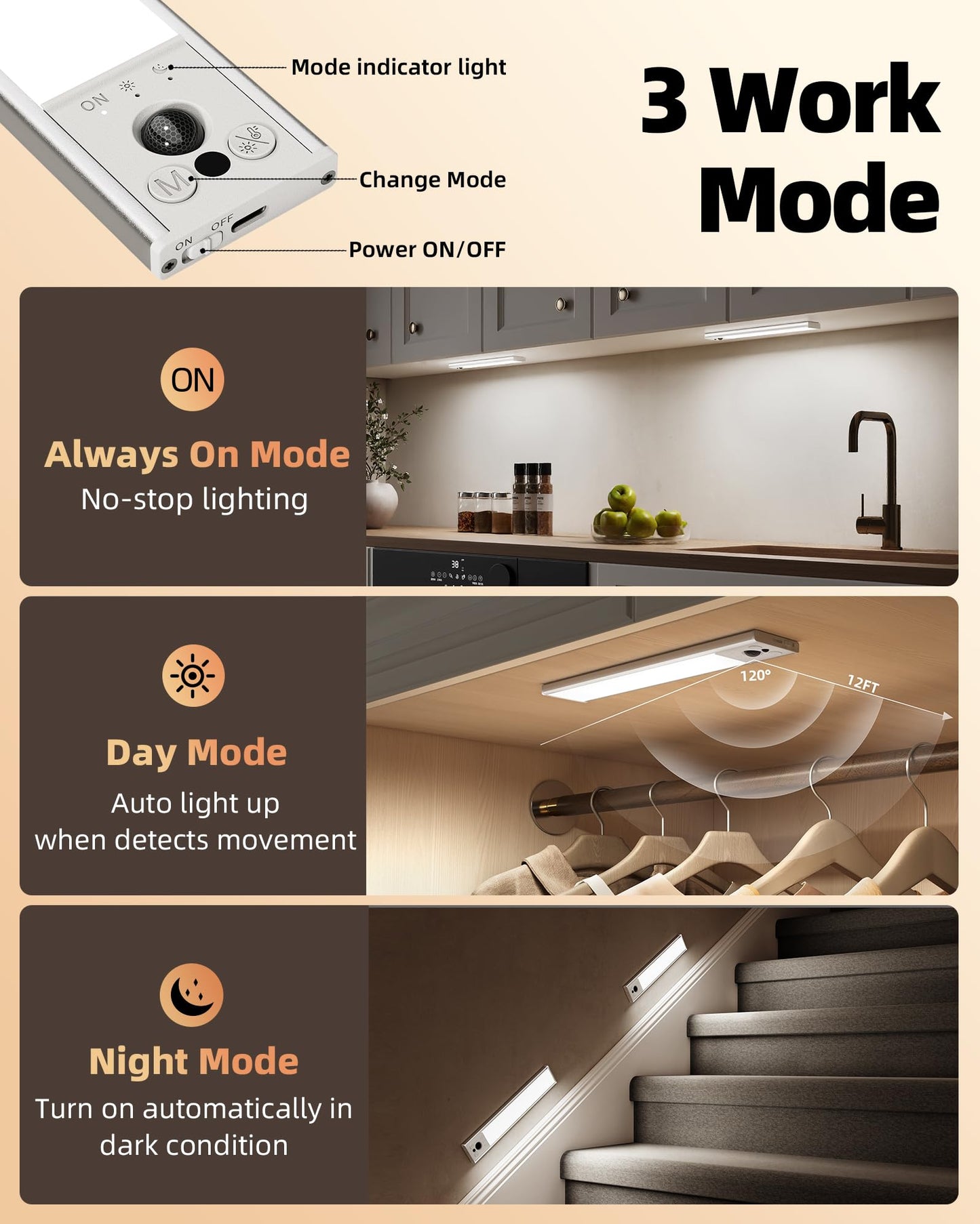 EZVALO 10inch Under Cabinet Lighting, LED Motion Sensor Light Indoor, 2400mAh USB Rechargeable Closet Lights, Dimmable & Magnetic Wireless Under Counter Lights for Kitchen, Pantry, Stairs (2 Pack)