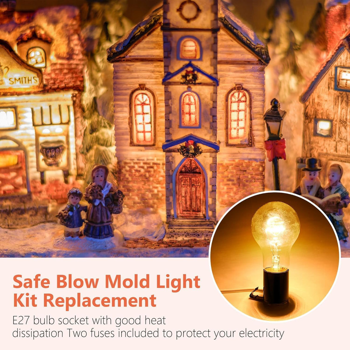 Meonum 2 Set Blow Mold Light Kit Replacement, E27 E26 Single Light Cord Kit with Switch Fuse Plug, for Indoor Outdoor Halloween Christmas Village House Craft Decorations and Salt Lamp