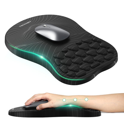 TECKNET Ergonomic Mouse Pad with Wrist Rest, Soft Mousepad with Massage Design, Memory Foam and Non-Slip PU Base for Pain Relief, Gaming Mouse Pad for Desk, Home, Office, 12x8 Inches, Black White