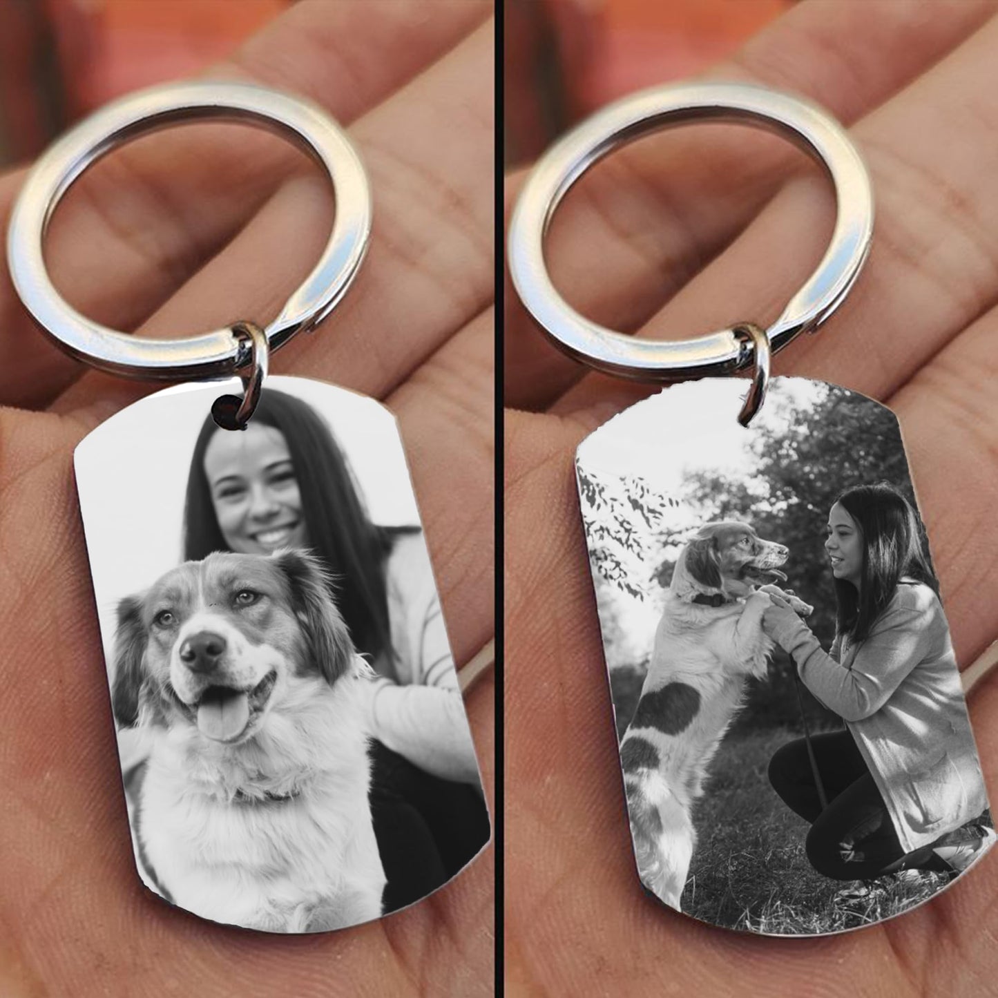 Eletizy Customize Stainless Steel Keychain Personalized Photo Text Single & Double-sided Customization Pendant Dog Tag Photo Keychain (Engrave-2 Sides Photo)