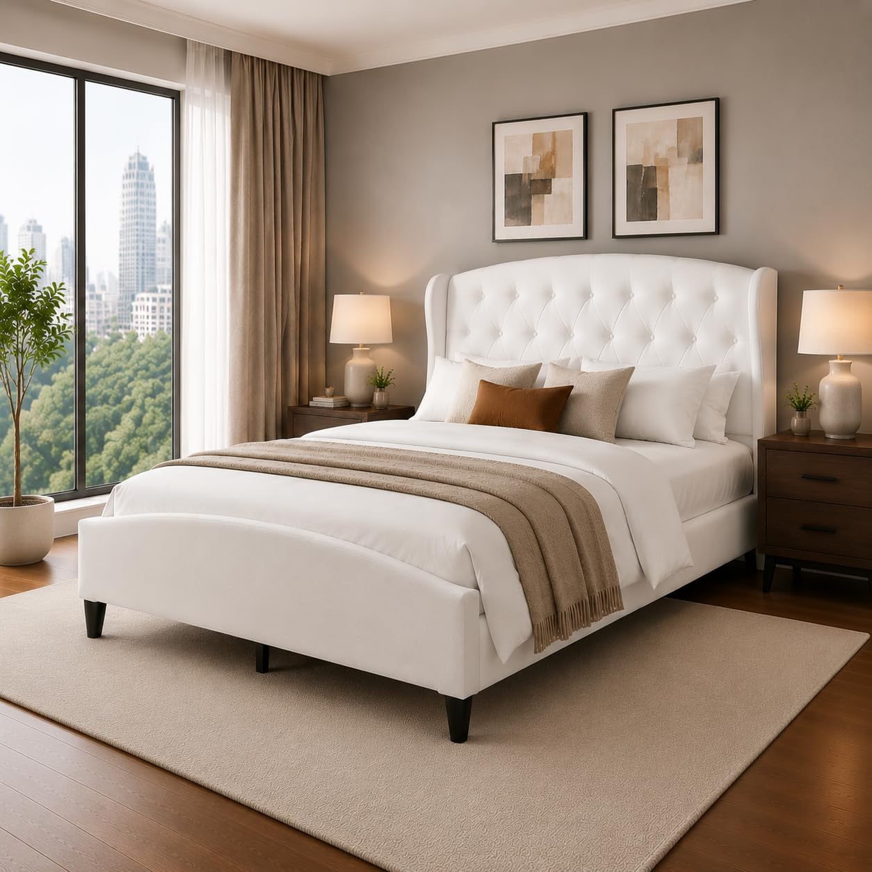 SAMTRA Full Bed Frame with Extra Tall 51" Wingback Headboard, Soft Velvet Upholstered Platform Bed Frame, Modern Cloud Bed, Noise-Free, Metal Slats Support, No Box Spring Needed