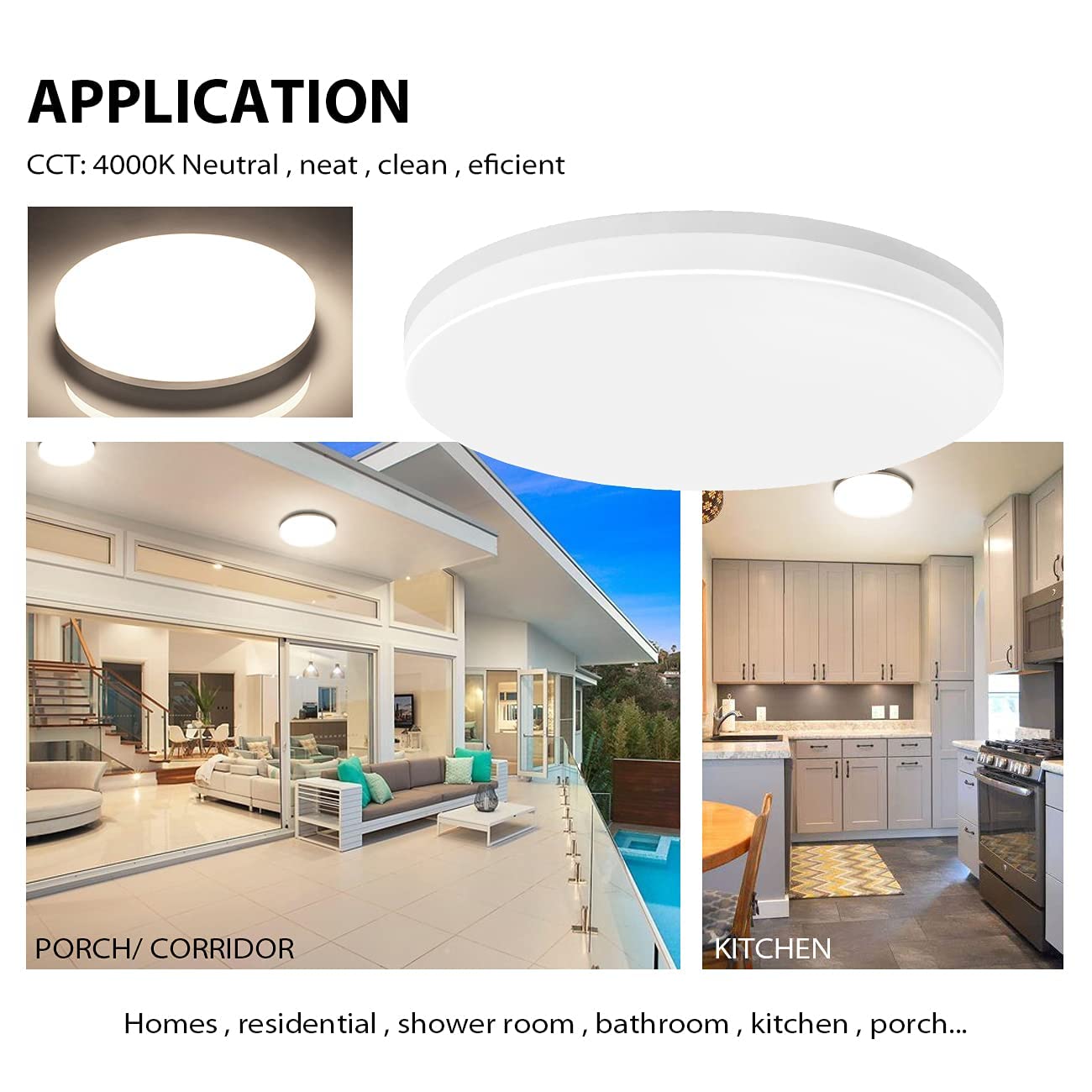 LVWIT 24W Round Bathroom LED Ceiling Light, IP65 Waterproof Ceiling Light,2400LM 4000K Natural White, Flush Ceiling Lights for Kitchen Living Room Bedroom and Hallway(330 * 50mm)