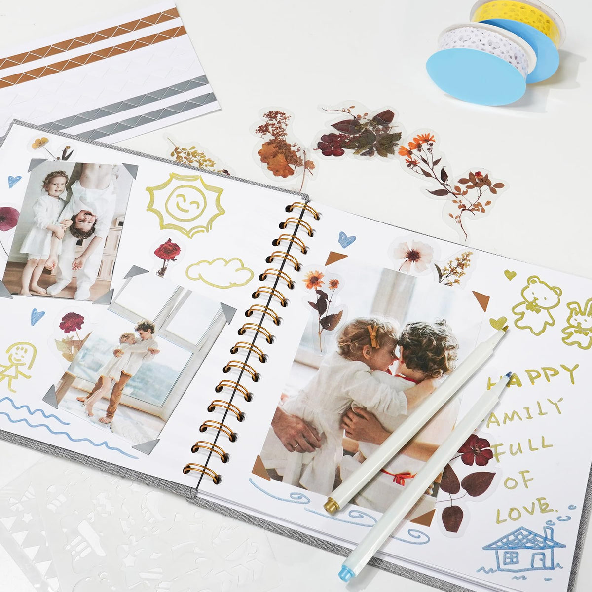 Vienrose 8x8 Inch Scrapbook DIY Small Hardcover Kraft White Pages Scrapbook Photo Album Linen Cover Scrap Book Photo Albums Scrapbooking Supplies Kit for Couple Family Wedding Travel