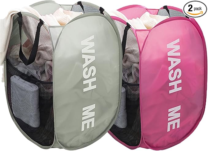 Larpur Pop Up Laundry Baskets, 2 Pack Mesh Laundry Hampers