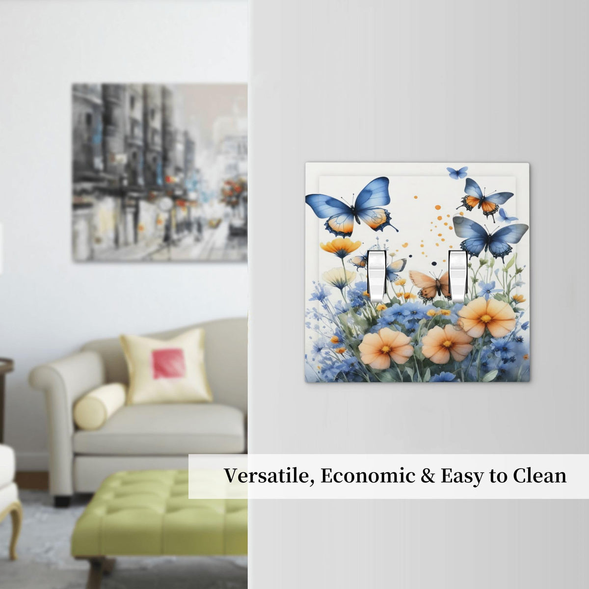 Decorative Art Light Switch Covers Butterfly Blooms 2 Gang Double Toggle Wall Plate Decorative Switchcover Electrical Switchplate for Home Decor
