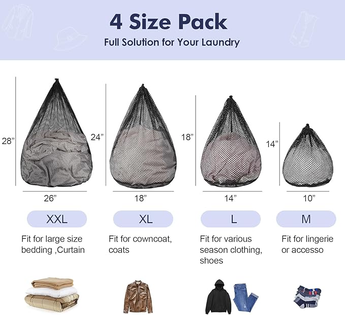 4Pcs Mesh Laundry Bags Washing Machine Mesh Wash Bags Jumbo