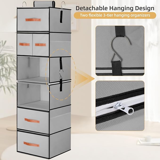 Hanging Closet Organizer 6-Shelf, Upgrade Hanging Shelves