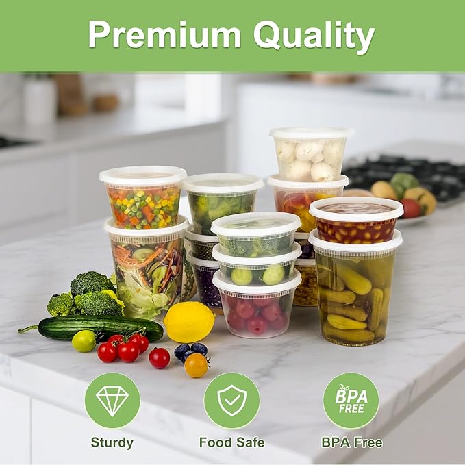 60 Sets Deli Containers with Lids 16 oz, Leak-Proof & BPA Free Airtight Takeout