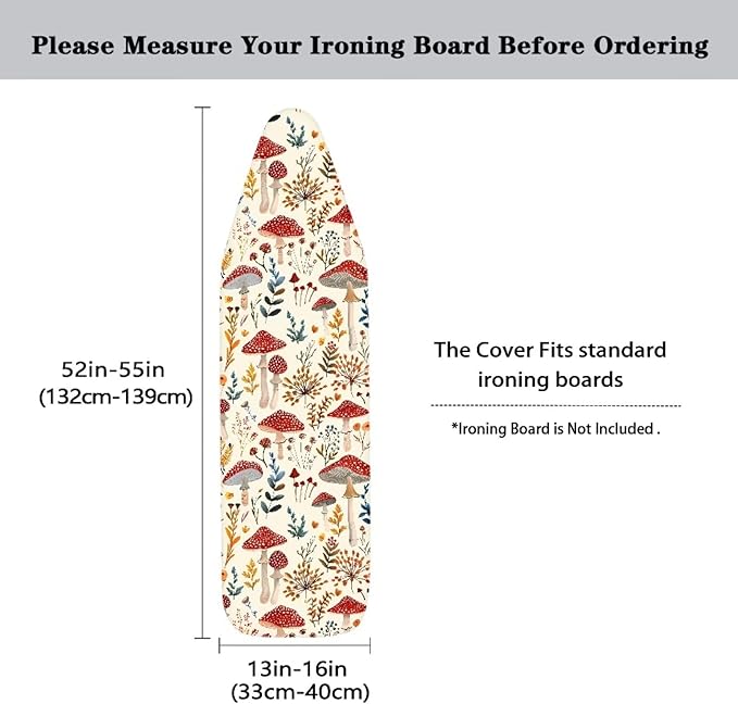 Sprowallow Mushroom Leaf Ironing Board Cover and Pad 15x54 Inch Standard Size