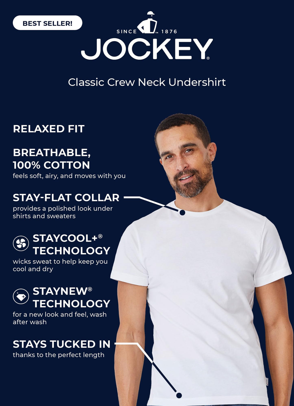 Jockey Men's Undershirt Classic Crew Neck Undershirt - 3 Pack, Black, L
