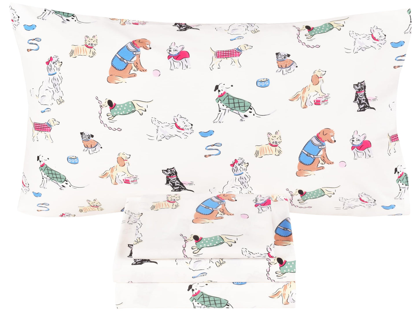 Scientific Sleep Puppy Dog 100% Cotton 4 Pcs Full Bed Sheet Set Kids Toddler Teen, Flat Sheet & Fitted Sheet & Pillowcase Girls Boys Bedding Set (Full, Dogs)