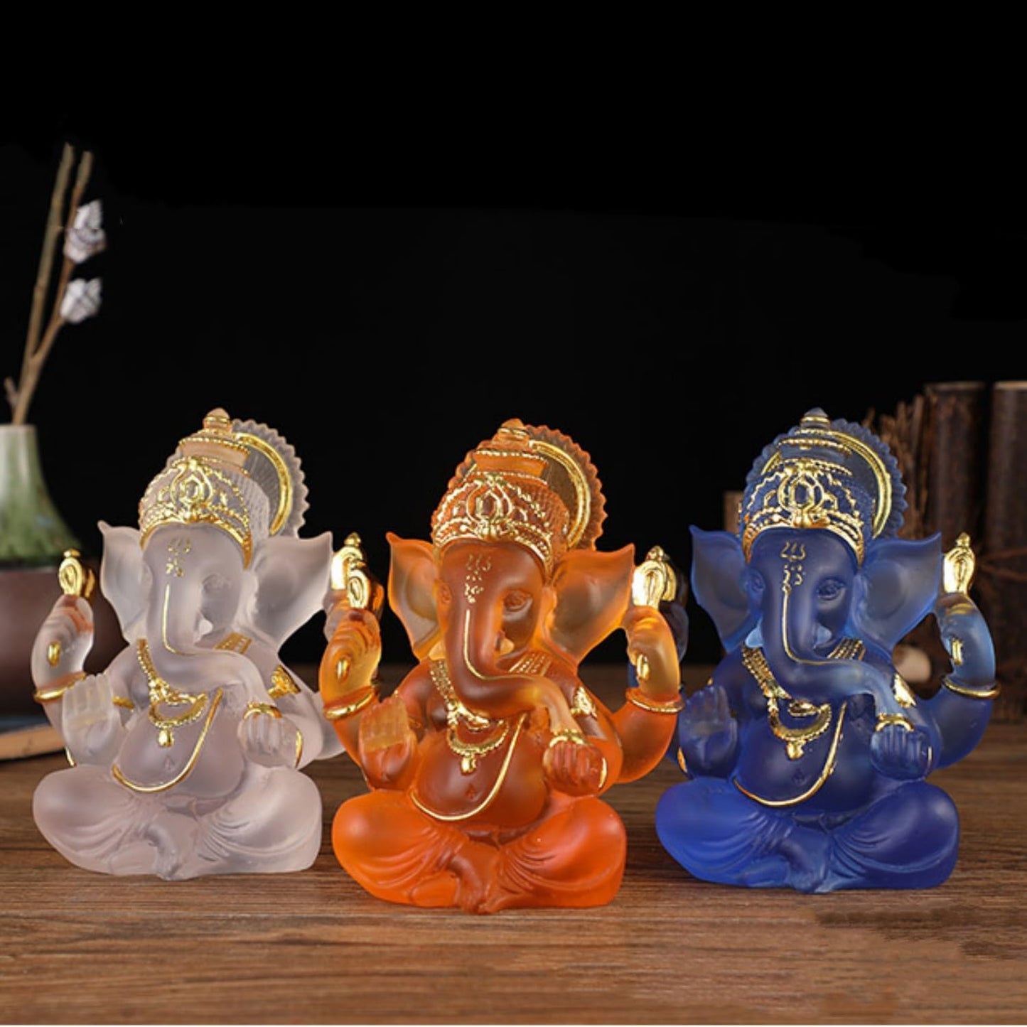 Yahu Lando Indian God Lord Ganesha Statue,Orange Lmitation Glass Hindu Elephant Statue Ganpati Idol Buddha Sculptures,Hindu Gift,Home Temple Mandir Meditation Yoga Room Decor 5.5"