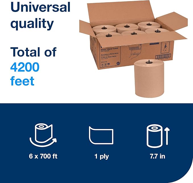 Tork Matic Paper Hand Towel Roll Natural H1, 100% Recycled Fiber, 6 Rolls x 700