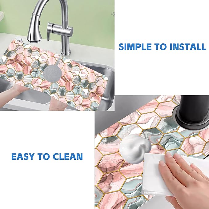 Abstract Gray and Red Hexagon Sink Faucet Absorbing Mat Sink Splash Guard