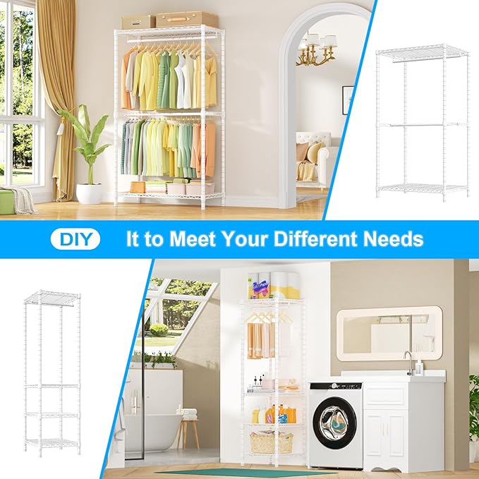 Ulif E10 Clothes Rack（With Stretchable Hanger Rod）Freestanding Clothing Racks