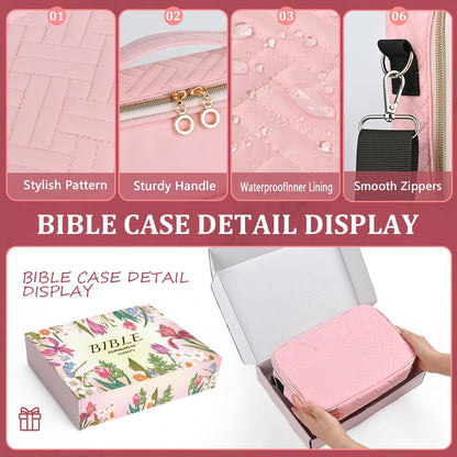 Yozbcfv Bible Cover for Women,Large Bible Bag with Shoulder Strap, Bible Study Supplies Carrier Includes Highlighters Tabs,Journaling Kit Case Packed in Gift Box, Christian Gifts for Women(Pink