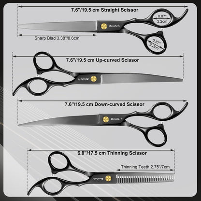 Wenshall Professional Dog Grooming Scissors Set - 6.5" Thinning, 7" Straight, 7" Up-Curved, 7" Down-curved Scissors and Comb for Dog Cat Pet (Black)