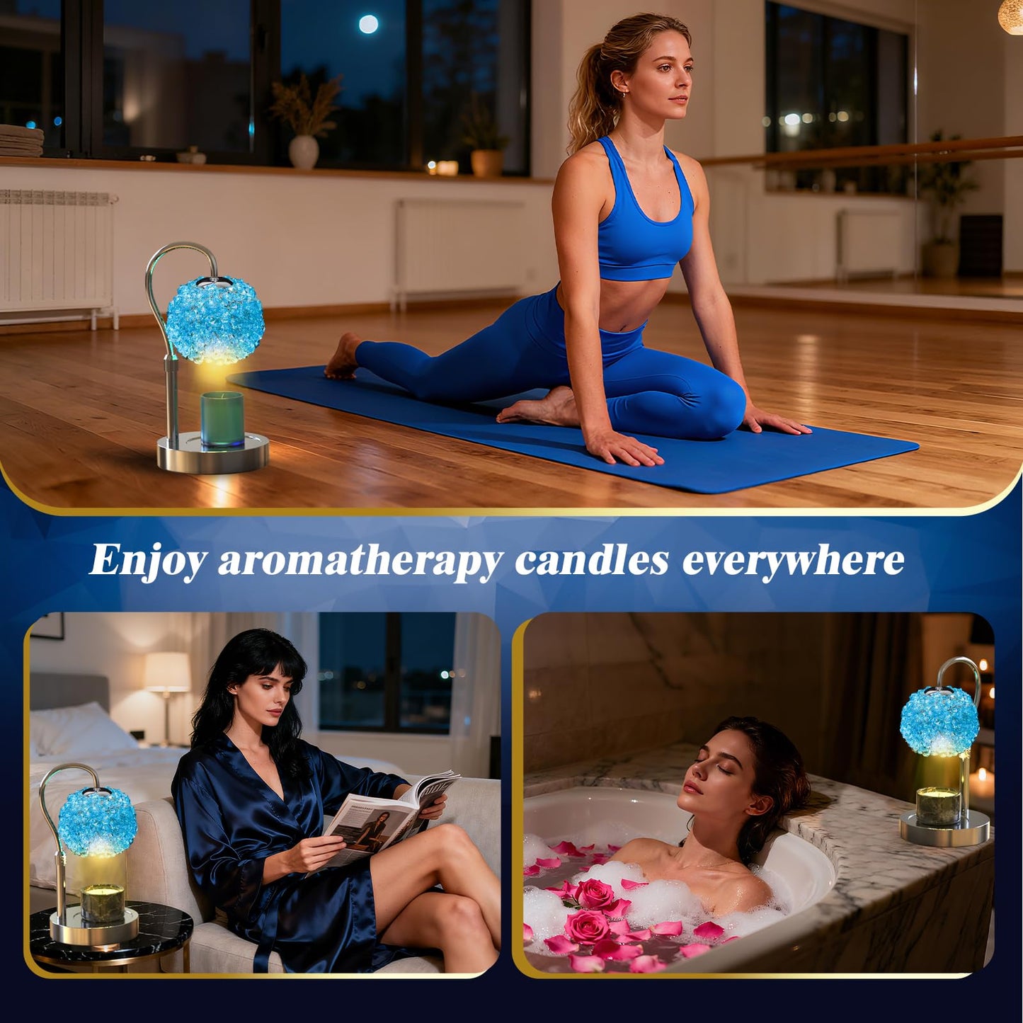 VXUNLIOR Luxury Candle Warmer Lamp with Timer & Dimmable Brightness, Crystal Gemstone Shade & Premium Base - Adjustable Wax Melt Warmer for Home Decor(Blue)