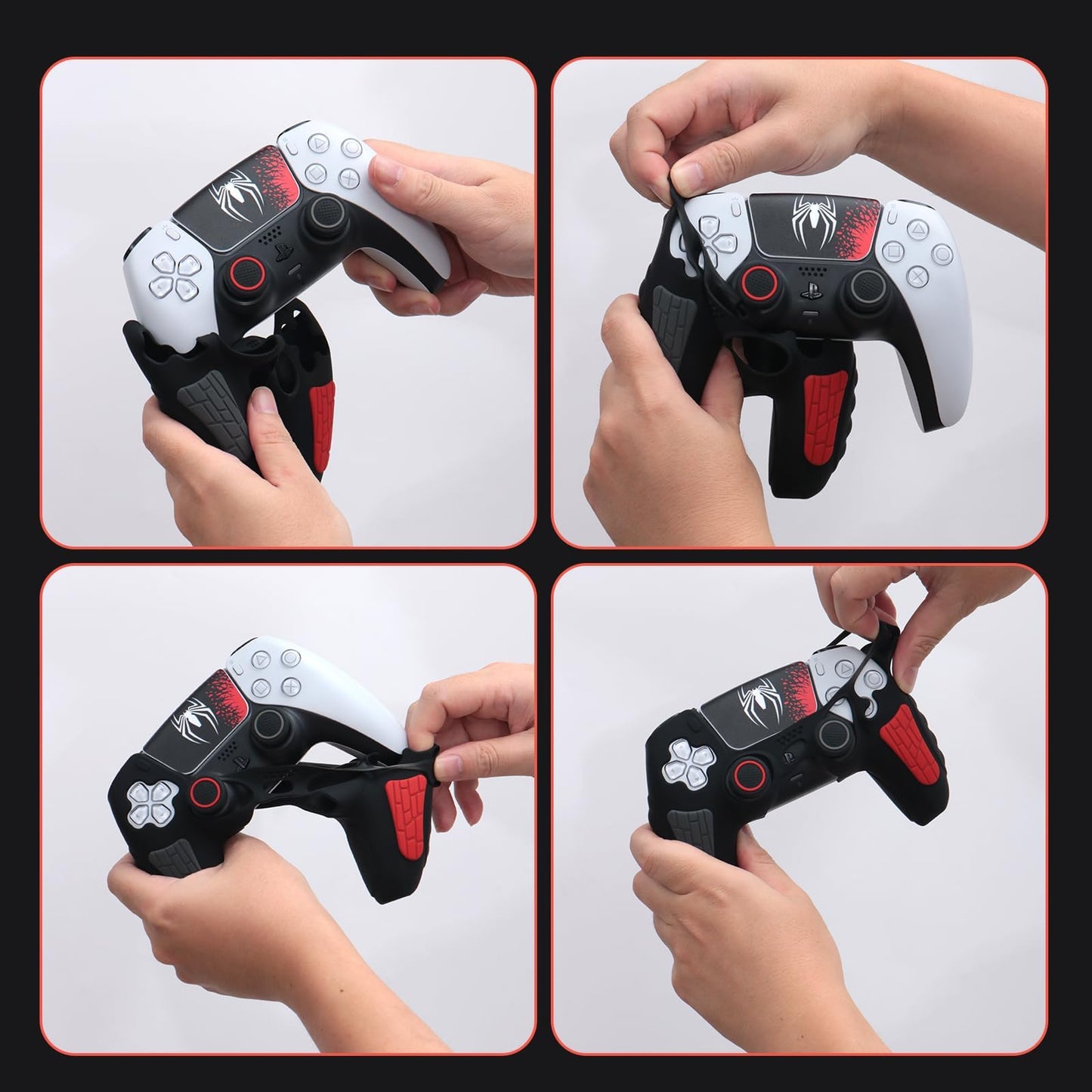 ECHZOVE PS5 Controller Cover Case - Anti-Slip Silicone Skin for PS5 DualSense Controller with Thumb Grip Caps, Joystick Protectors, Spider-Man Theme Sticker - Black