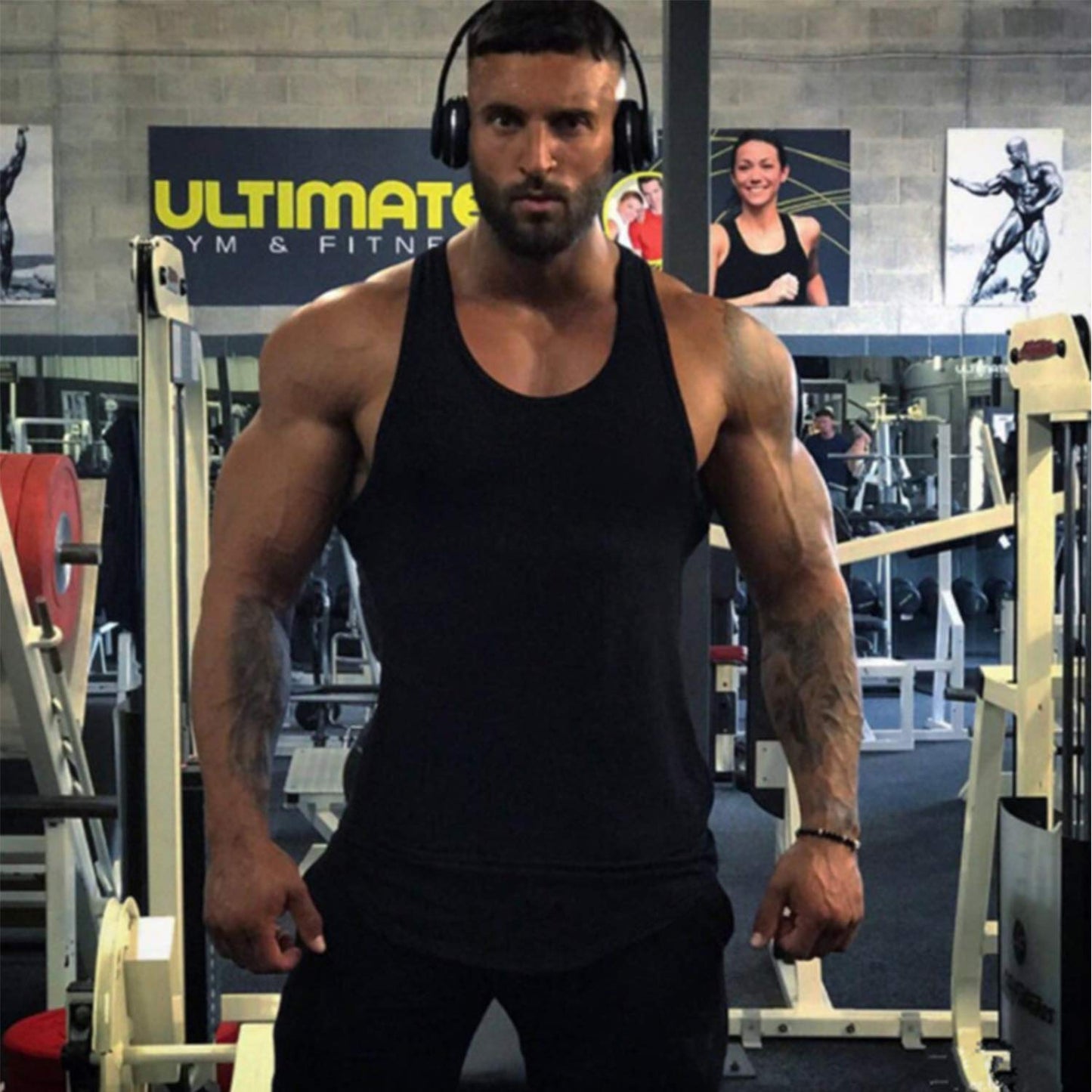 Mens Workout Stringer Tank Tops Fitness Performance Muscle Sleeveless Shirts Gym Training Bodybuilding Vest(BK 2XL)