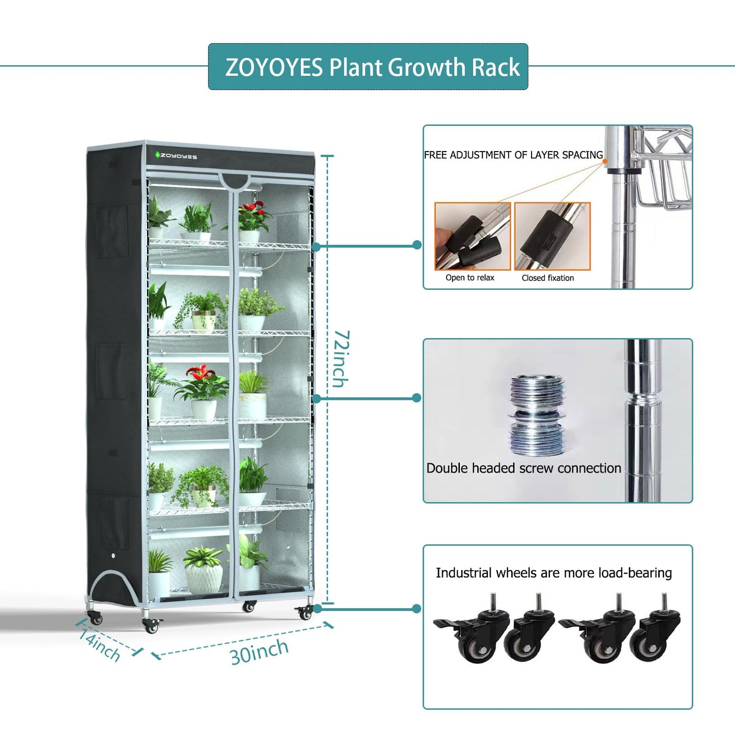 ZOYOYES Indoor Greenhouse 6-Tier Plant Stand with Grow Lights & Cover