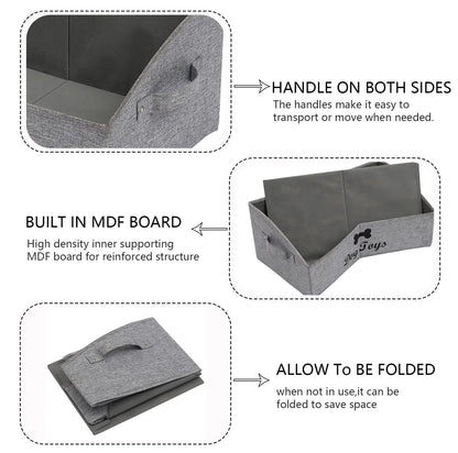 Geyecete Large dog toy bin dog toy box storage box - Foldable Fabric Trapezoid Organizer Boxes with Handle, Collapsible Basket for Dog Toys (Gray-DOG)