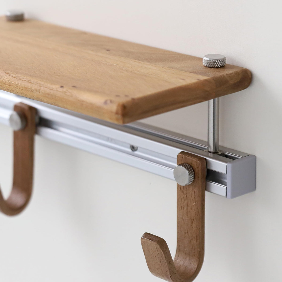 XAOHOME Wall Mounted Coat Rack with Shelf, Modular Entryway Hooks Organizer, Adjustable Aluminum Rail with Wooden Hooks, Expandable Storage for Entryway, Hallway, Mudroom