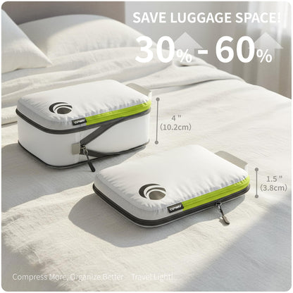 Cipway - 5 Set Compression Packing Cubes for Travel, Ultralight Packing Organizers for Luggage Suitcase & Backpack (White), L