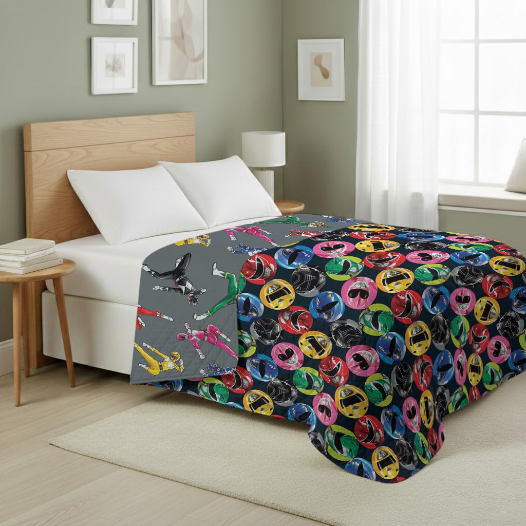 Northwest Power Rangers Rangers Go Twin Quilted Blanket, Comfy Throw, Adults Boys Girls, Soft Lightweight Bedding for Bed, or Couch, 60 x 90 inches