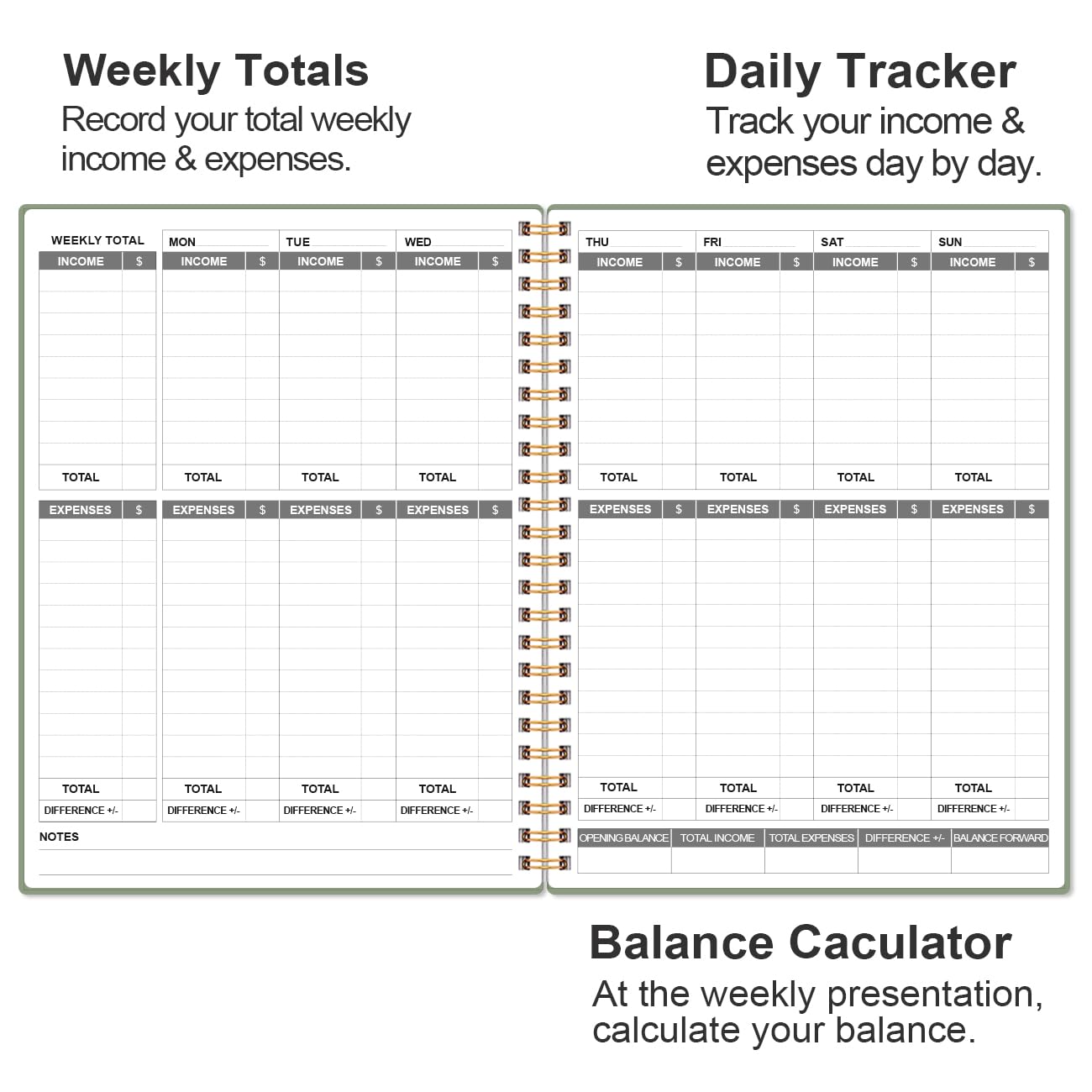Heveboik Income & Expense Log Book - A4 Income and Expense Tracker for Small Business, Accounting Bookkeeping Tracking for Woman and Man, 8" x 10.5", Green