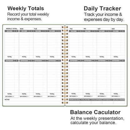 Heveboik Income & Expense Log Book - A4 Income and Expense Tracker for Small Business, Accounting Bookkeeping Tracking for Woman and Man, 8" x 10.5", Green