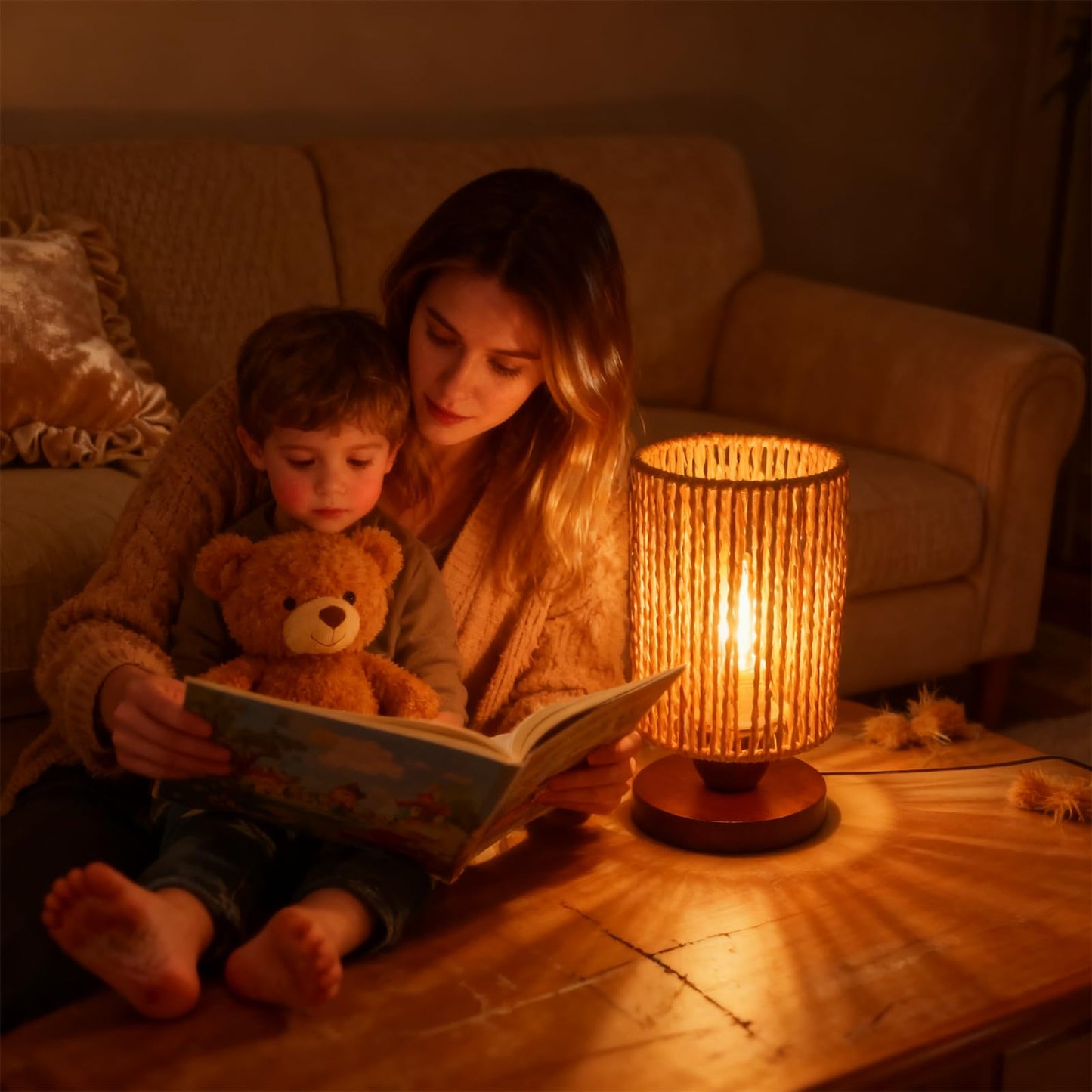 Handmade Rattan Lamp Boho Table Lamp for Bedroom, Small Woven Lamps for Night Stands with Warm White LED Bulb, Coastal Boho Lamp for Living Room Reading Nook Office Desk, 12cm Shade 20cm Height