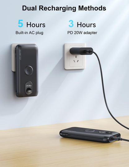 Portable Charger, 10000mAh 22.5W Power Bank Fast Charging with Built in Cable & Wall Plug, Portable Phone Charger with Led Display, Travel Essentials Battery Pack for iPhone 17/16, iWatch 11/Ultra/SE
