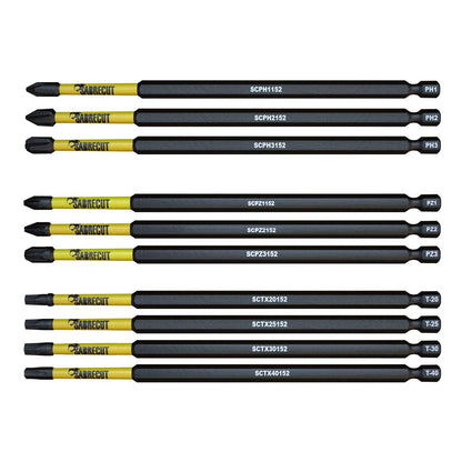 10 x SabreCut SCRK152 152mm PZ1 PZ2 PZ3 PH1 PH2 PH3 TX20 TX25 TX30 TX40 Magnetic Impact Screwdriver Driver Bits Set Pozi Pozidriv Phillips Torx