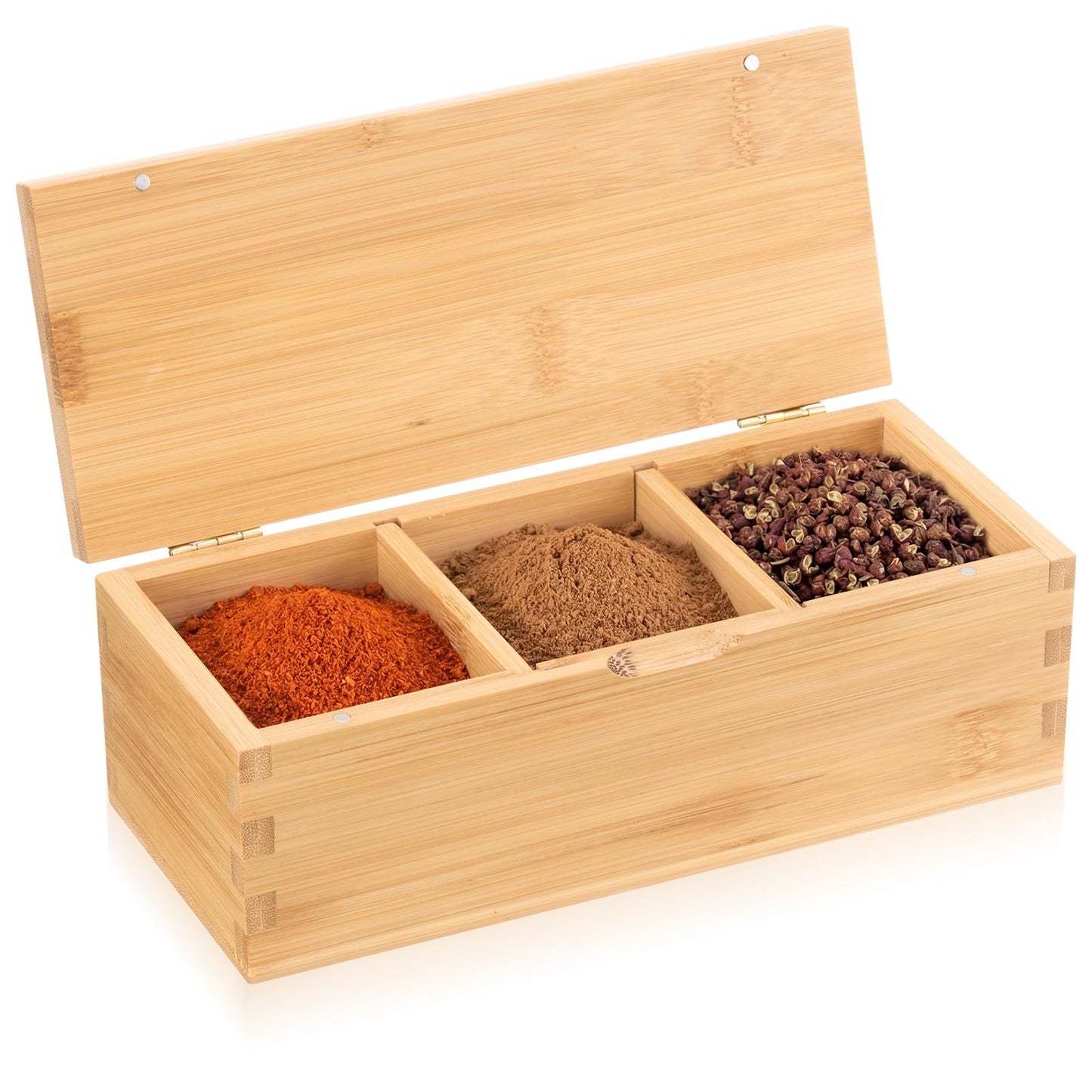 Yiyiring Bamboo Salt Cellar Spice Box with Magnetic Lid 29oz Large Capacity Salt Organizer 3 Compartments for Kitchen Countertop, Pepper, Seasonings, Spices, Grilling & Cooking
