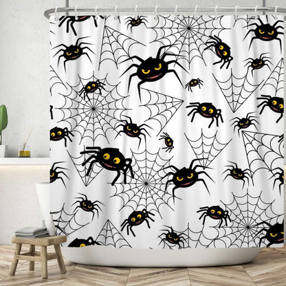 LFEEY Funny Halloween Shower Curtain Kids, Black White Creepy Spider Web Shower Curtain 72X72 Inches Halloween Bathroom Decor Waterproof Polyester Fabric with Hooks