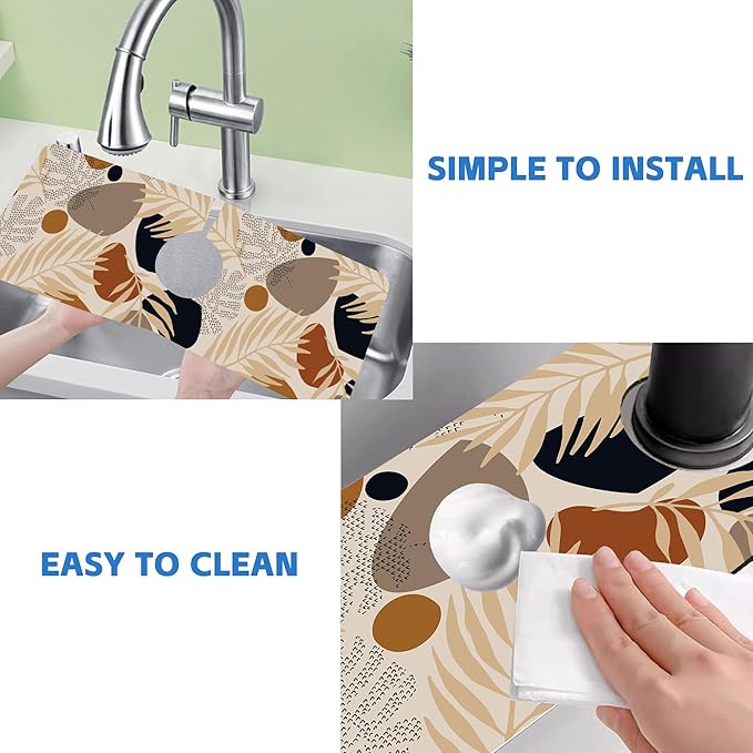 Boho Tropical Leaves Kitchen Sink Splash Guard Mat Absorbent Fast Drying Mat