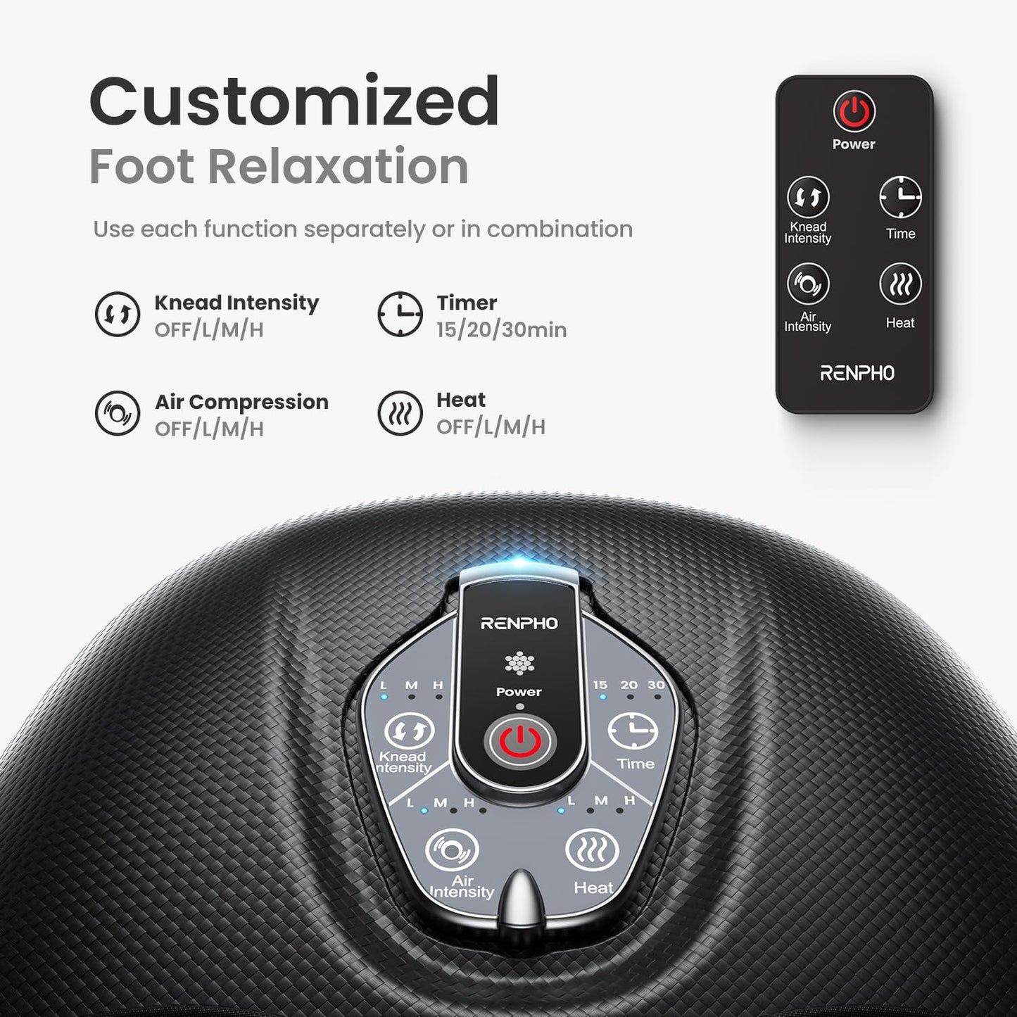 RENPHO Foot Massager Machine with Heat [2026 Upgraded], Shiatsu Foot Massager for Plantar Fasciitis, Foot Massager Machine for Women, Wireless Control, True Full Foot Massager, Up to Size 14, BK