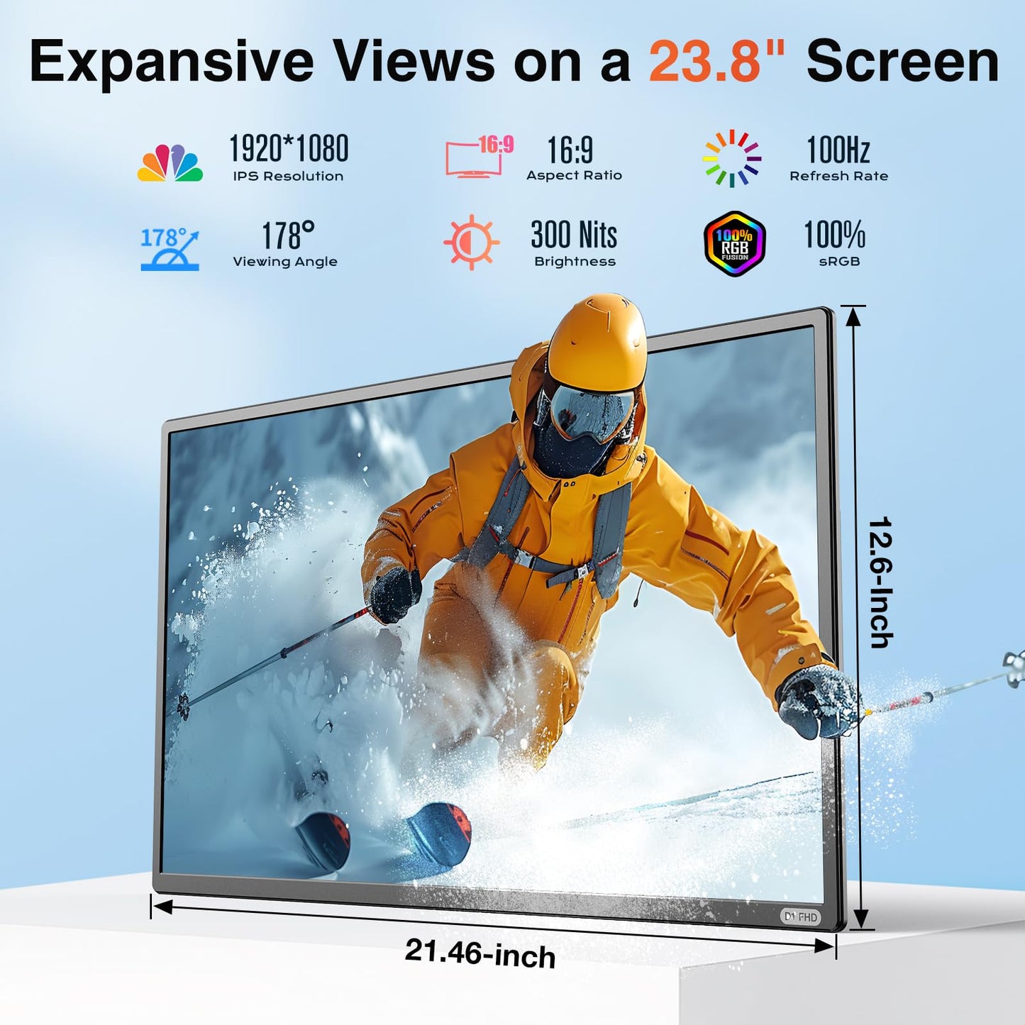 Portable Monitor, 16 Inch 1200P FHD, Horizontal and Vertical with Kickstand, Plug&Play, Built-in Speakers, Ultra-Thin Zero Frame,Travel Monitor for Laptop with Premium Smart Cover