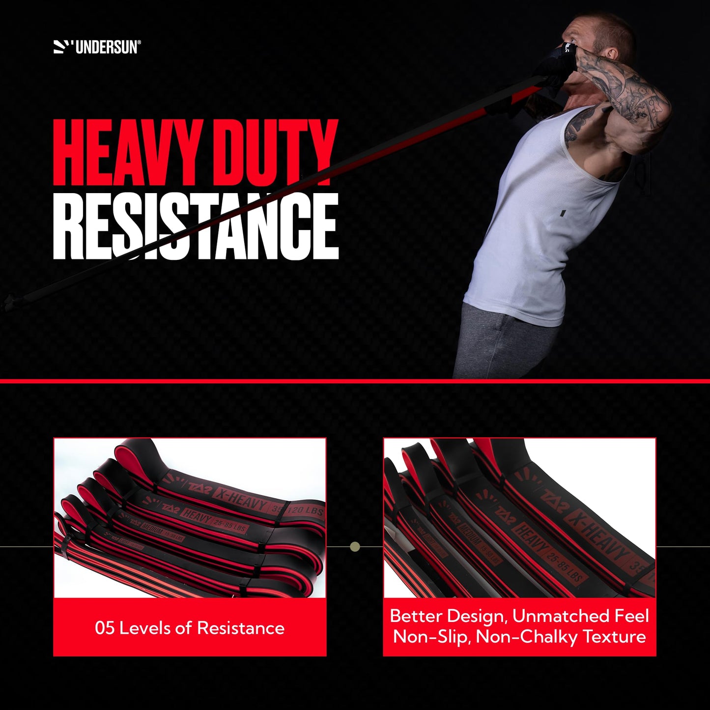 Undersun Resistance Bands for Working Out | Heavy Resistance Bands for Strength Training & Pull Up Assistance | Indoor/Outdoor, Gym, Home Exercise Bands Resistance